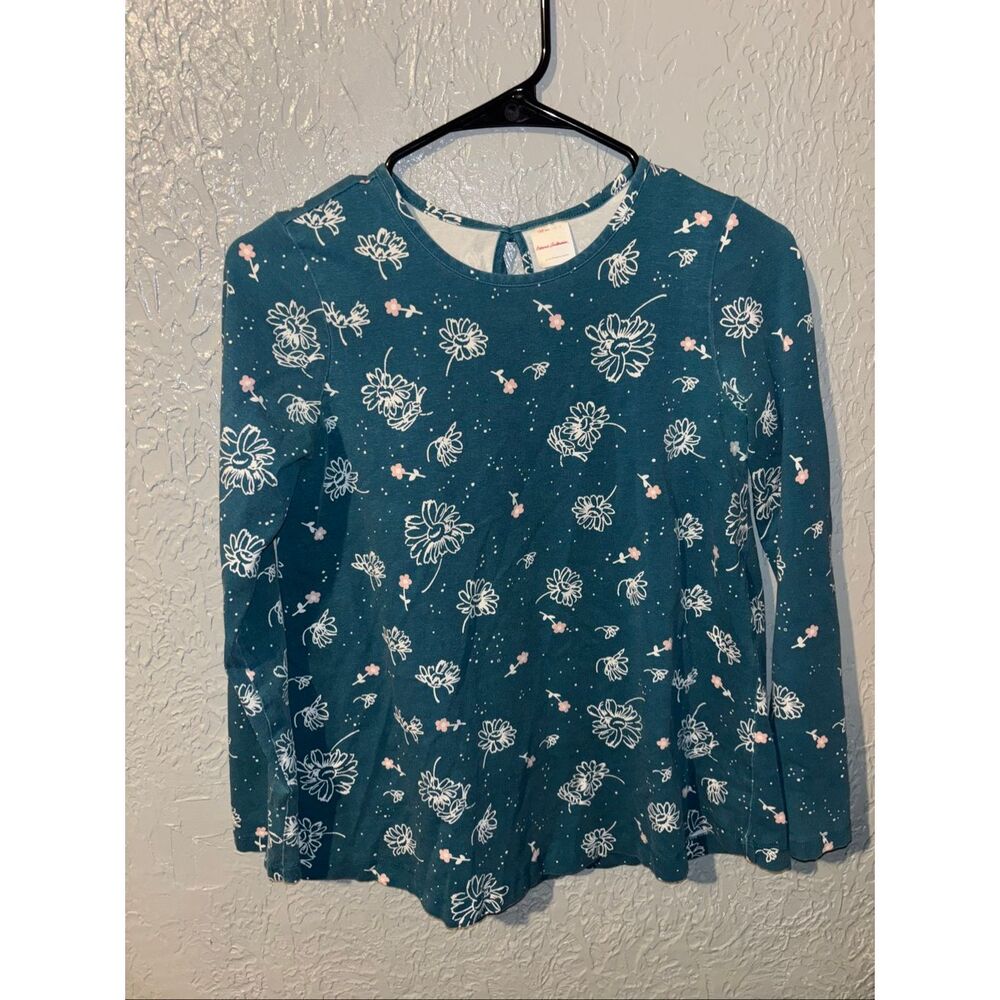 Hanna Andersson teal blue floral tunic top shirt